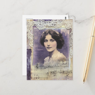 Vintage Woman Purple Collage Sheet Music Postcard