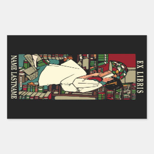 Vintage Woman Reading Ex Libris Bookplate Template Sticker