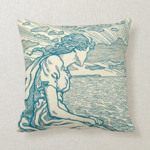 Vintage Woman Senta Love Cliff Sea Wagner Opera Throw Pillow