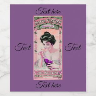 Vintage woman sipping champange wine label