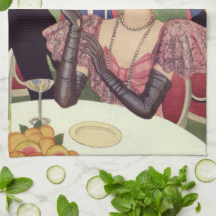 Vintage Woman Smoking Cigarette Drinking Champagne Kitchen Towel