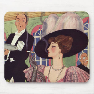 Vintage Woman Smoking Cigarette Drinking Champagne Mouse Pad