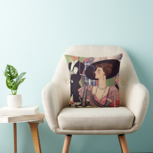 Vintage Woman Smoking Cigarette Drinking Champagne Throw Pillow