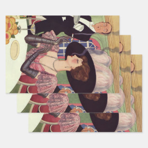 Vintage Woman Smoking Cigarette Drinking Champagne Wrapping Paper Sheet