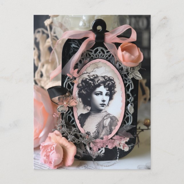 Vintage Woman Tag in a Still Life Postcard (Front)