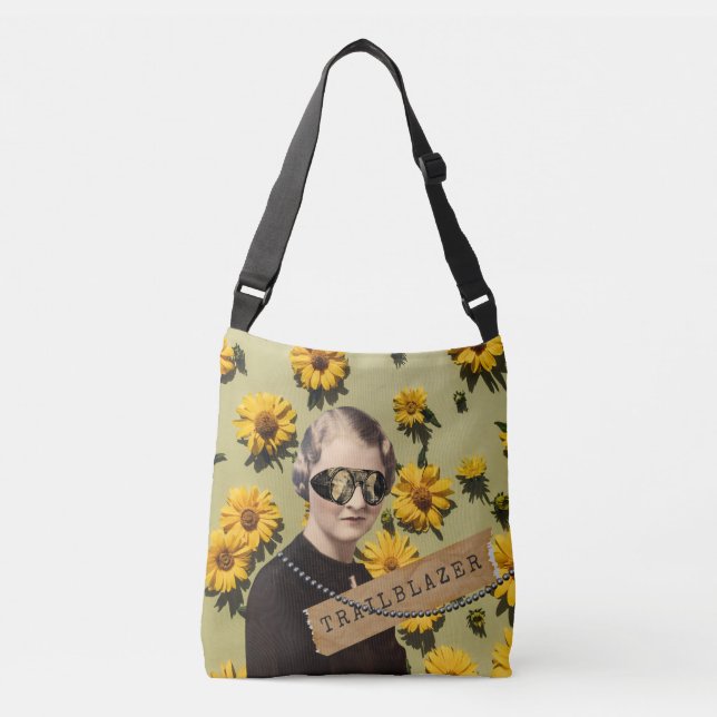 Vintage Woman Trailblazer Daisies Kitsch  Crossbody Bag (Front)
