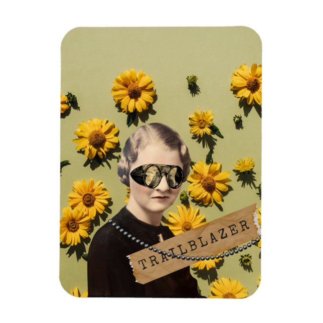 Vintage Woman Trailblazer Daisies Kitsch  Magnet (Vertical)