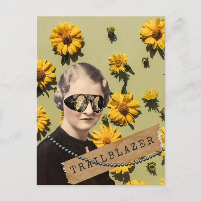 Vintage Woman Trailblazer Daisies Kitsch  Postcard (Front)