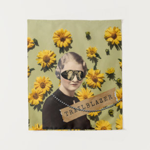 Vintage Woman Trailblazer Daisies Kitsch Tapestry