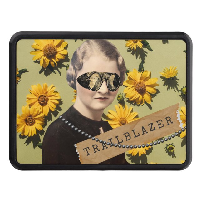 Vintage Woman Trailblazer Daisies Kitsch  Trailer Hitch Cover (Front)