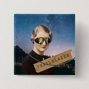 Vintage Woman Trailblazer Kitsch Altered Art  2 Inch Square Button