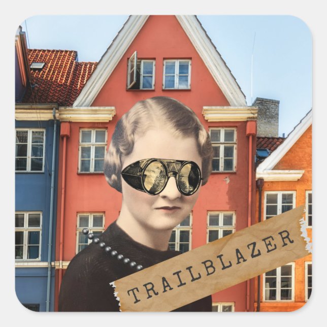 Vintage Woman Trailblazer Kitsch Altered Art   Square Sticker (Front)