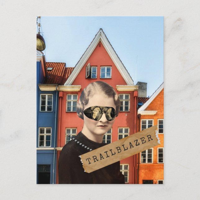 Vintage Woman Trailblazer Kitschy Postcard (Front)