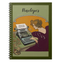 Vintage Woman Typing Poetry Journal with Name