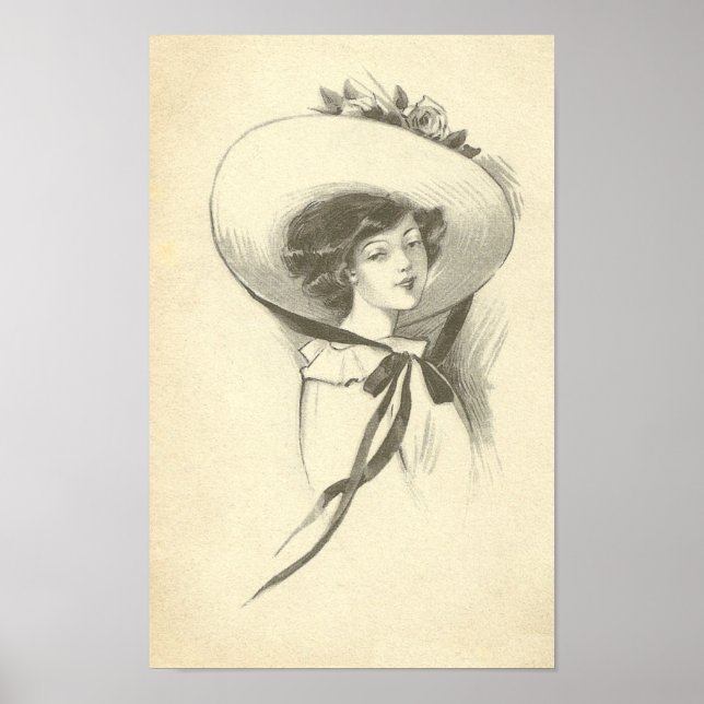 Vintage Woman With Hat Poster (Front)