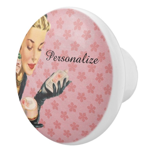Vintage Woman with Vanities Personalize Dresser Ceramic Knob (Right)