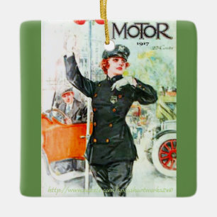 "Vintage women and Wheels" Ceramic Ornament