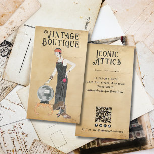 Vintage Women in Black Dress Boutique Stylist Business Card