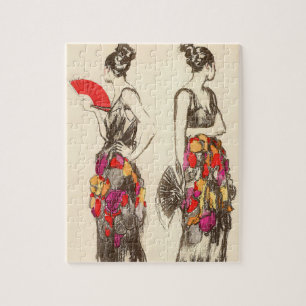 Vintage Women of Fashion with Spring Dresses Jigsaw Puzzle