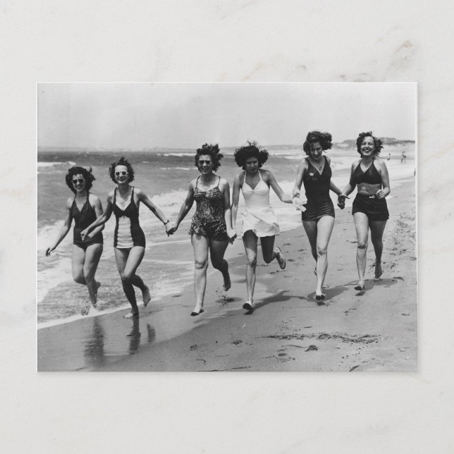 Vintage Women Running on the Beach Postcard (Front)