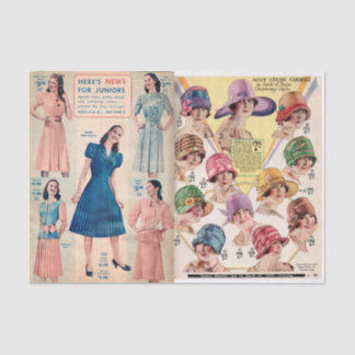 Vintage Women's Fashion Hats & Dresses Tissue Paper