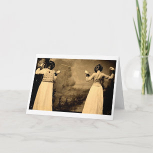 Vintage Women's Fencing Bout! Fencing Note Card
