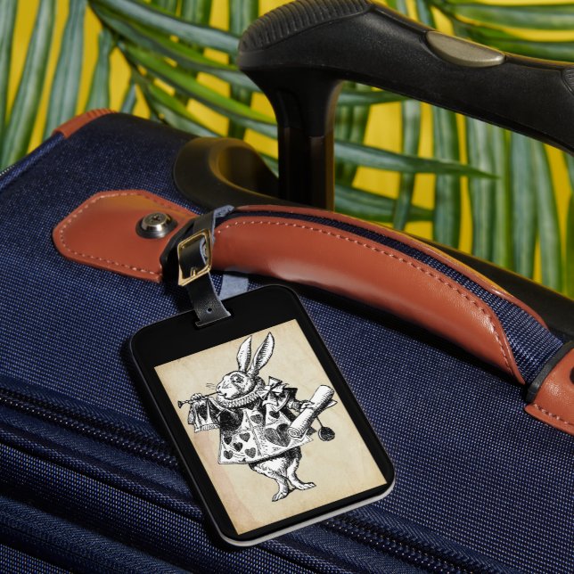 Vintage Wonderland Rabbit in Hearts Customizable Luggage Tag (Front Insitu 1)