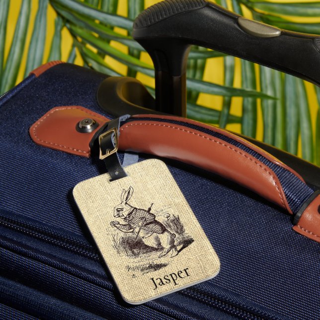 Vintage Wonderland Rabbit Personalized Luggage Tag (Front Insitu 1)