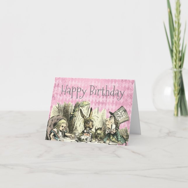 Vintage Wonderland Tea Party Pink Birthday Card (Front)
