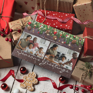 Vintage Wood 2 Photo Seasons Greetings Holiday Card