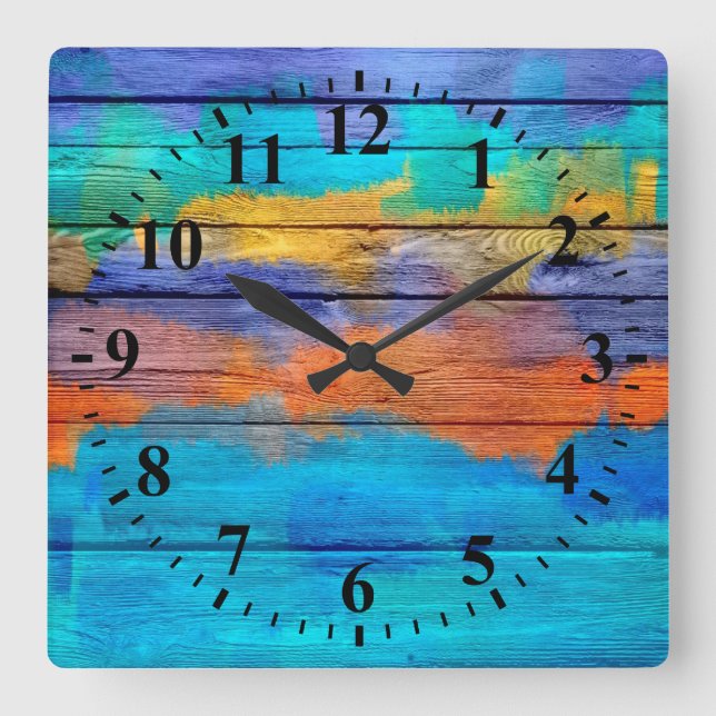 Vintage Wood Abstract Painting #4 Square Wall Clock (Front)