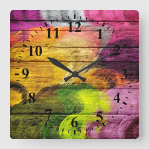 Vintage Wood Abstract Painting #7 Square Wall Clock