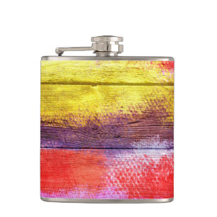 Vintage Wood Abstract Painting #8 Hip Flask