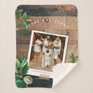 Vintage Wood Acorn Christmas Holiday Photo Sherpa Blanket