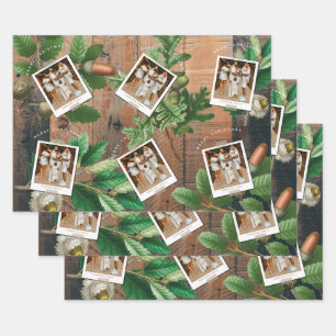 Vintage Wood Acorn Christmas Holiday Photo Wrapping Paper Sheet