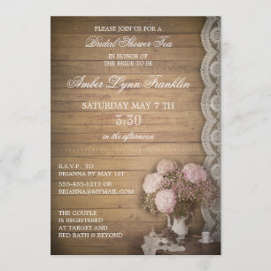 Vintage Wood and Lace Bridal Shower Tea Invitation
