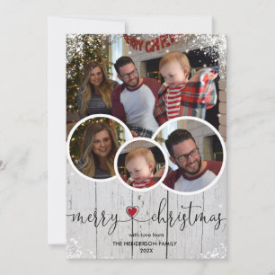 Vintage wood and snow merry Christmas Rustic Farm Holiday Card