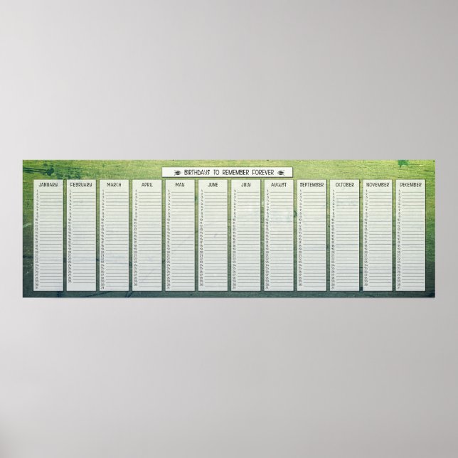 Vintage Wood Background  Birthday Calendar Poster (Front)