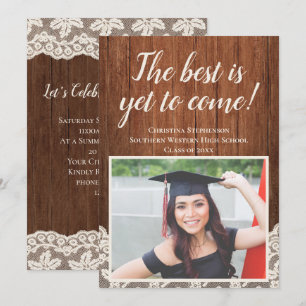 Vintage Wood Best is Yet to Come Photo Graduation Invitation
