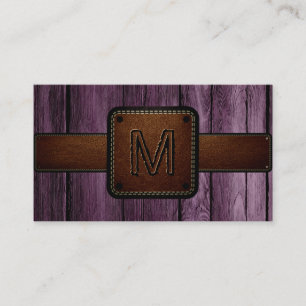 Vintage Wood Brown Leather Look Monogram Business Card