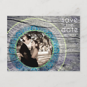 Vintage Wood - Custom Save the Date - Lime + Teal Announcement Postcard