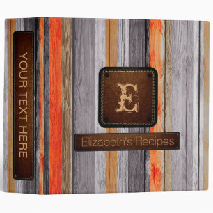 Vintage Wood Elegant Monogram Leather Look #5 Binder