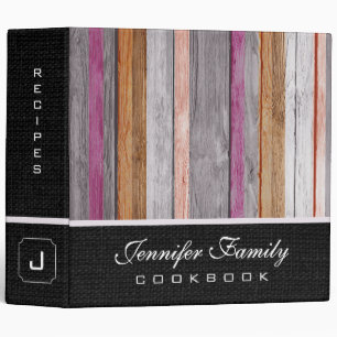 Vintage Wood Family Recipes Burlap Look #3 Binder