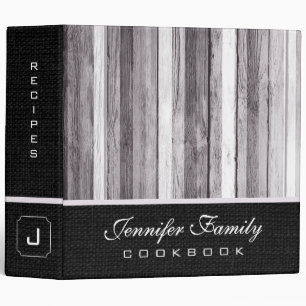 Vintage Wood Family Recipes Burlap Look Binder