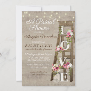 Vintage Wood Floral Ladder Bridal Shower Invitation