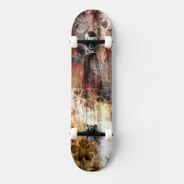 Vintage Wood Flower Abstract Art 2 Skateboard (Front)