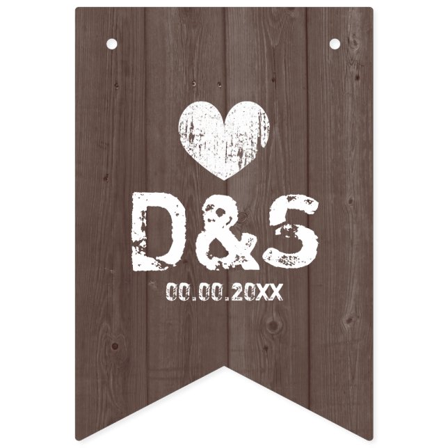 Vintage wood grain country wedding bunting flags (First Flag)