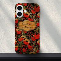 Vintage Wood Grain Poppy Floral
