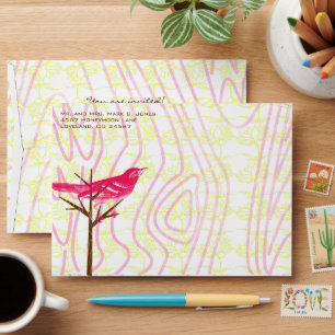 Vintage Wood Grain Raspberry Lemon Bird Envelope 2