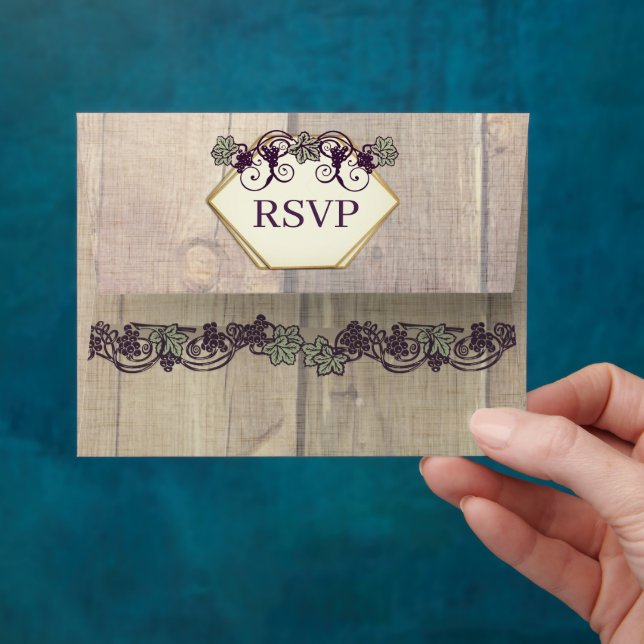 Vintage Wood Grain Vineyard Vines & Grape RSVP Envelopes (Hand)